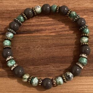 Handmade Beaded Bracelet in Green and Brown